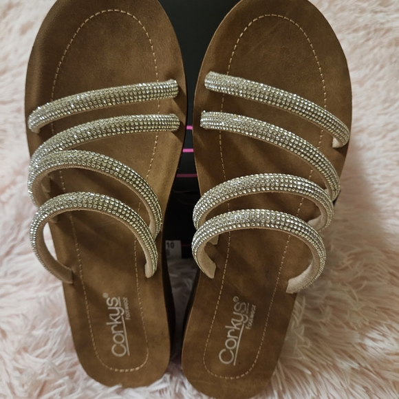New Corkys Women's Brown and Silver Sandals - Picture 10 of 11